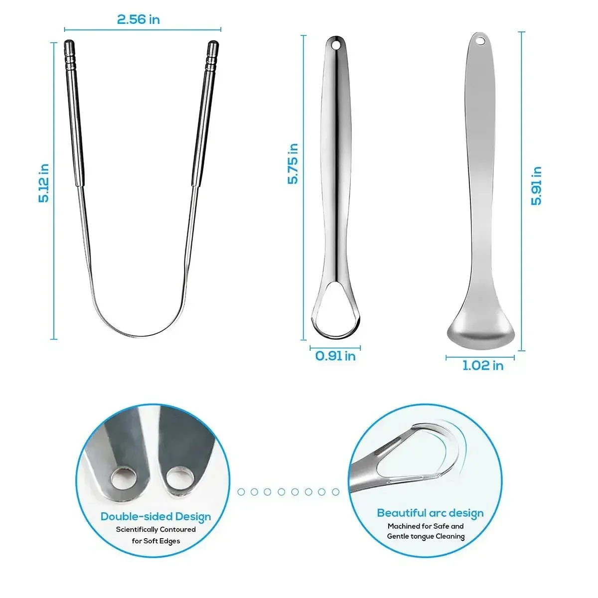3Pcs Stainless Steel Tongue Scraper Portable Oral Cleaning Tool For Adults Kids Household Daily Mouth Care Accessory