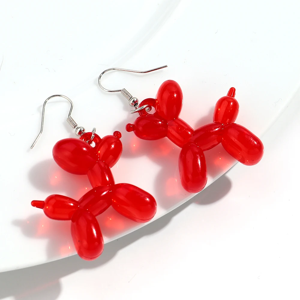 Niedliche Acryl-Ohrringe mit bunten transparenten Ballons und kleinen Hunden, lustige Cartoon-Tier-Ohrhänger, Party-Schmuckgeschenk – Detail 7