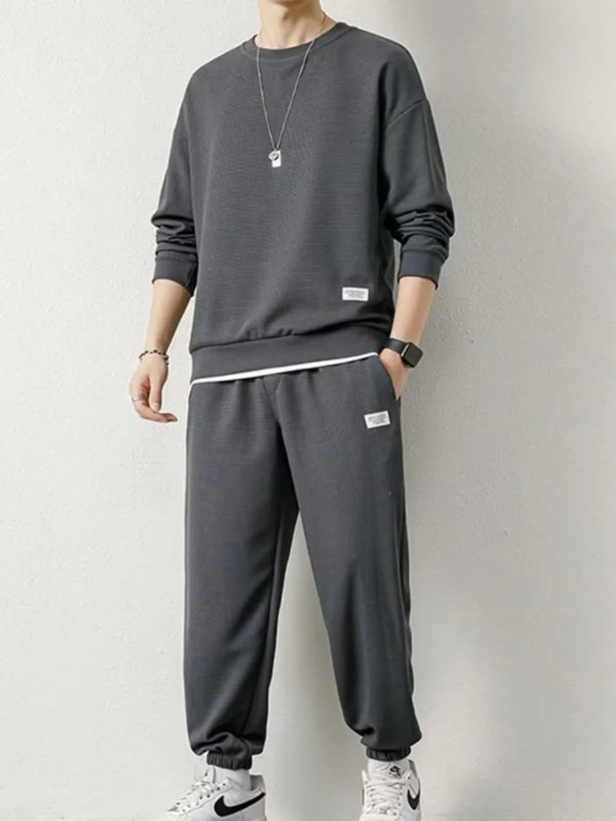 

Повседневная спортивная одежда, комплект с капюшоном, мужской весенне-осенний топ, одинаковые мужские брюки, длинные молодежные длинные брюки све, осенний сезон, другой бренд