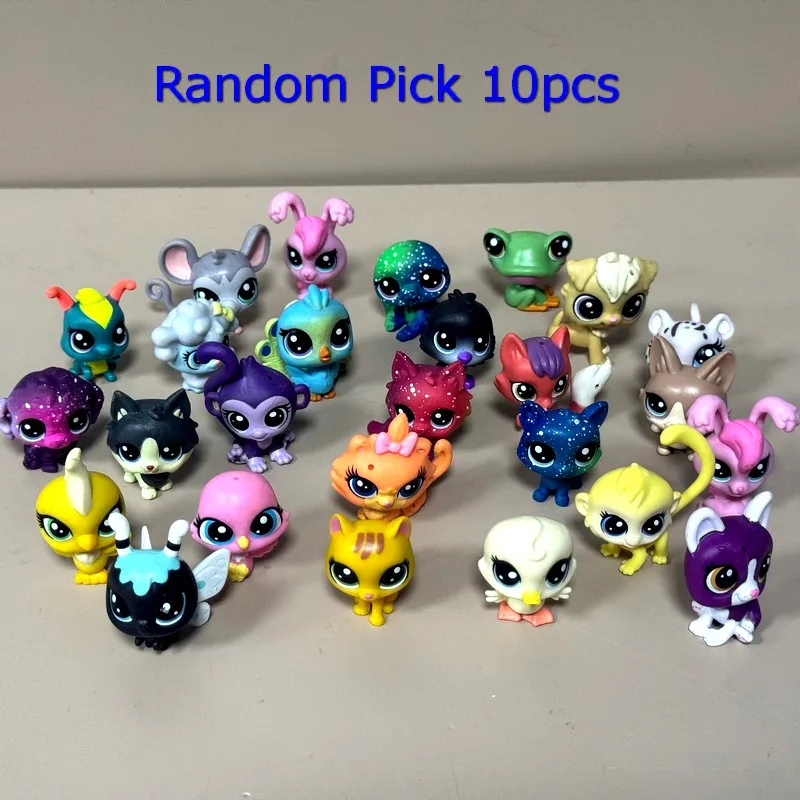Random 10pcs LPS Animals Cat Bunny Dog Puppy Bird Fish Littlest Pet Baby Shop Figures  Medium 1inch Size  Gift