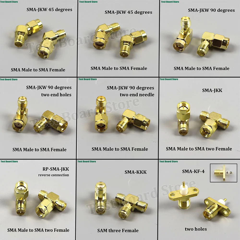 2Pcs SMA to SMA Adapter SMA Male Female to Male Female RP SMA Straight 3 Way Right Angle 90 45 Degree SMA Adapter RF
