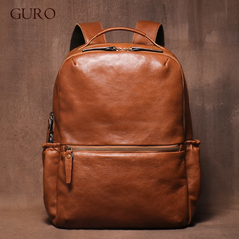 GURO High Quality Genuine Leather Backpack Men Large Capacity Business Travel bag Luxury Student School Bag Laptop Computer Pack