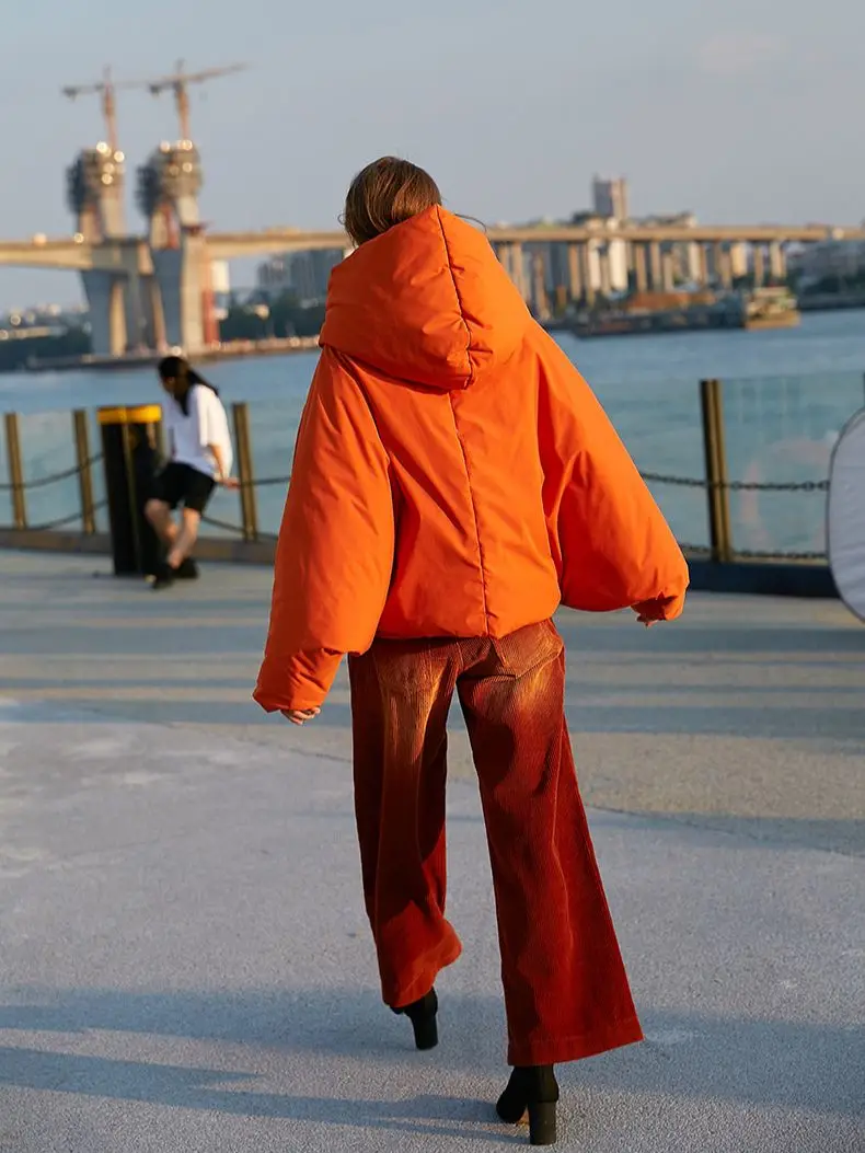 Imagem -05 - Jaqueta Fofa para Mulheres Parkas Soltas Cabolsas Quentes Jaqueta com Capuz Extragrande Manga Longa Laranja e Vermelho Moda Maré Inverno Novo F2531