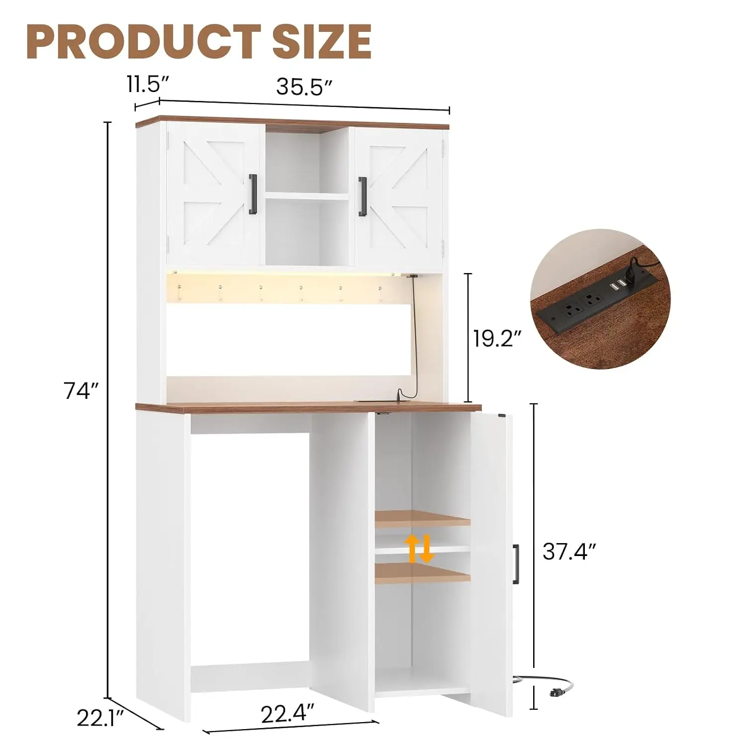 Mini Fridge Cabinet with Storage Outlet & LED Light White, Customized