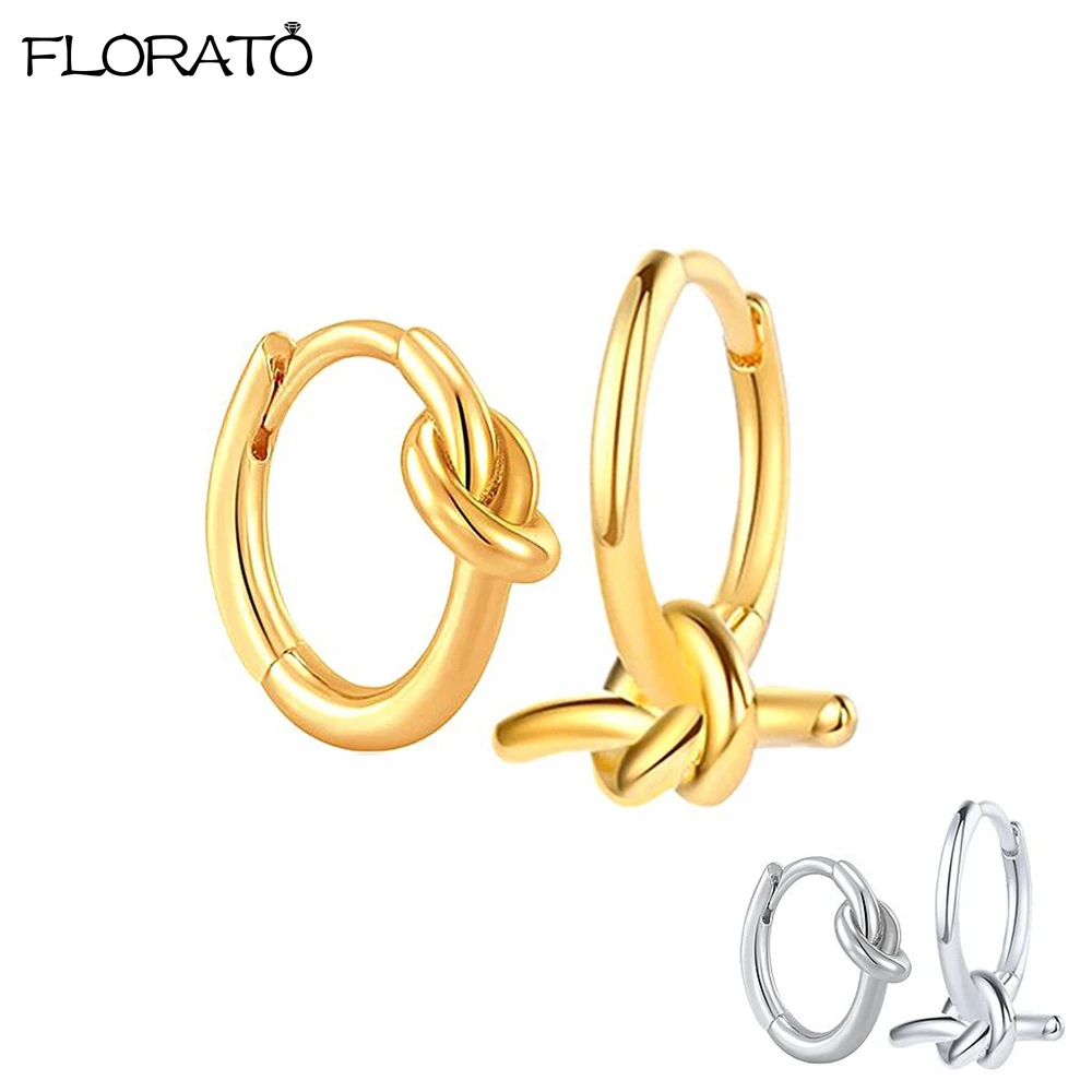 

925 Sterling Silver Needle Vintage Round Earrings for Women Gold Color Lucky Knot Hoop Earring Christmas Jewelry Gift Wholesale