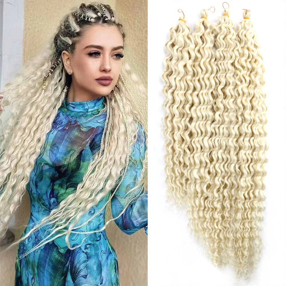 Long Synthetic Afro Curls Hair Deep Wave Twist Crochet Hair Blonde Ombre 4X Ariel Curl Hair Bundles For Braiding Bohemian Braids