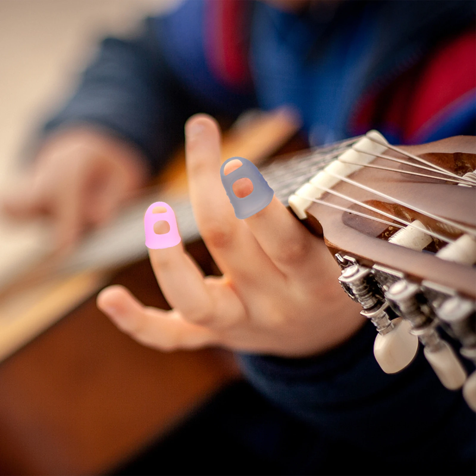 

1 Set Of Protectors For Guitar Ukulele, Silicone Protective Sleeves, Comfortable Skin-Friendly Picks, Guitar Playing Tools,