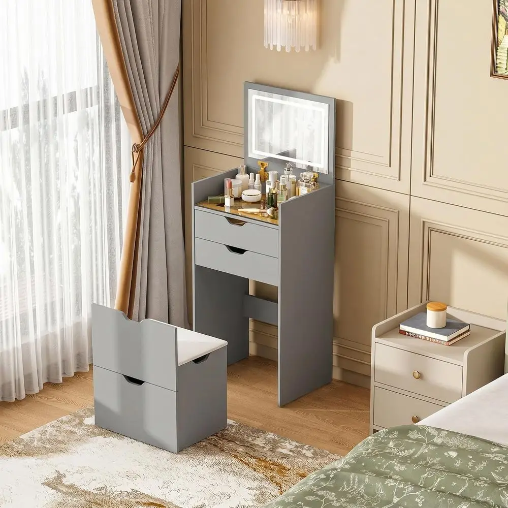 Vanity Desk with Mirror and Lights, Vanity Table Set with Storage Der, Bedroom Dring Table with Charging Station, Small Makeup V