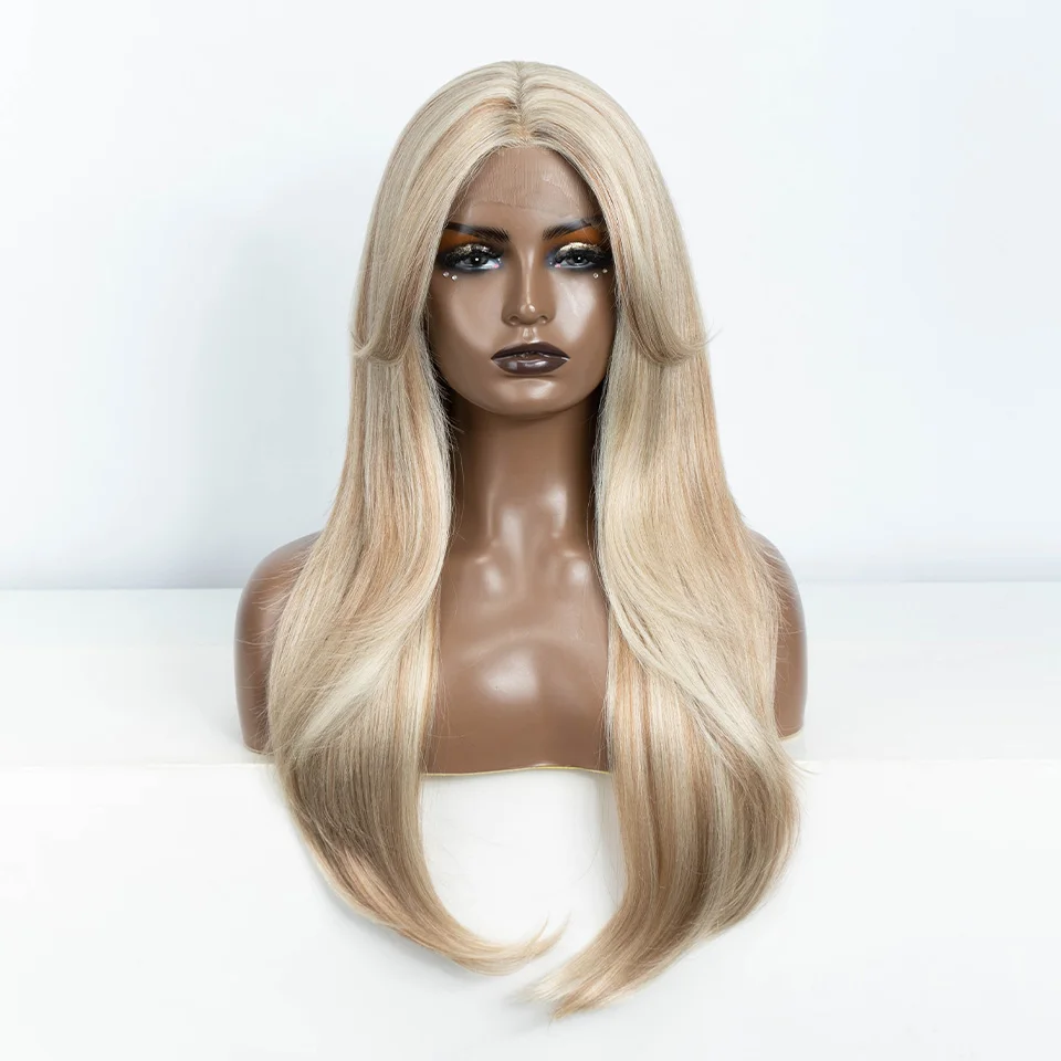 

26 Inch Long Synthetic Wigs Straight Lace Wigs For Black Women Lace Front Wig Ombre Blonde Brown Cosplay Daily Party Wigs