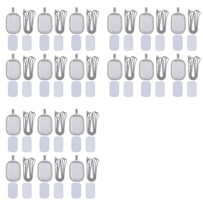 

BHTS-72Pcs Sublimation Rhinestone Trays Pendant Set, 18 Blank Bezel Trays, 18 Pcs Chains With 36 Discs, Rectangle Style