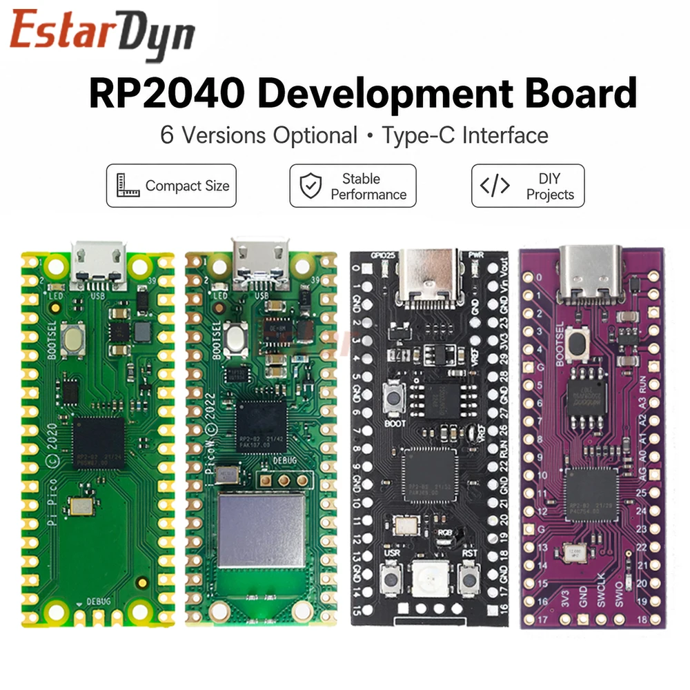 Placa Estardyn Raspberry Pi Pico RP2040, Microcontrolador de Doble Núcleo ARM Cortex-M0+ de 264 KB con MicroPython para Proyectos IoT Integrados
