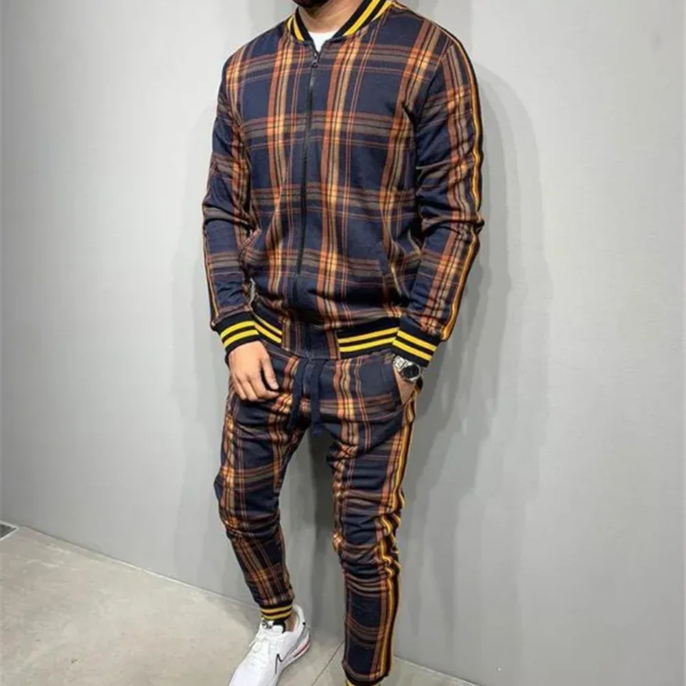 Plaid Printed Loose Suit Couple Clothes Fashion Tracksuit Grey Tracksuit Fullset Black Pink Faded Tracksuit Full Set Tracksuit