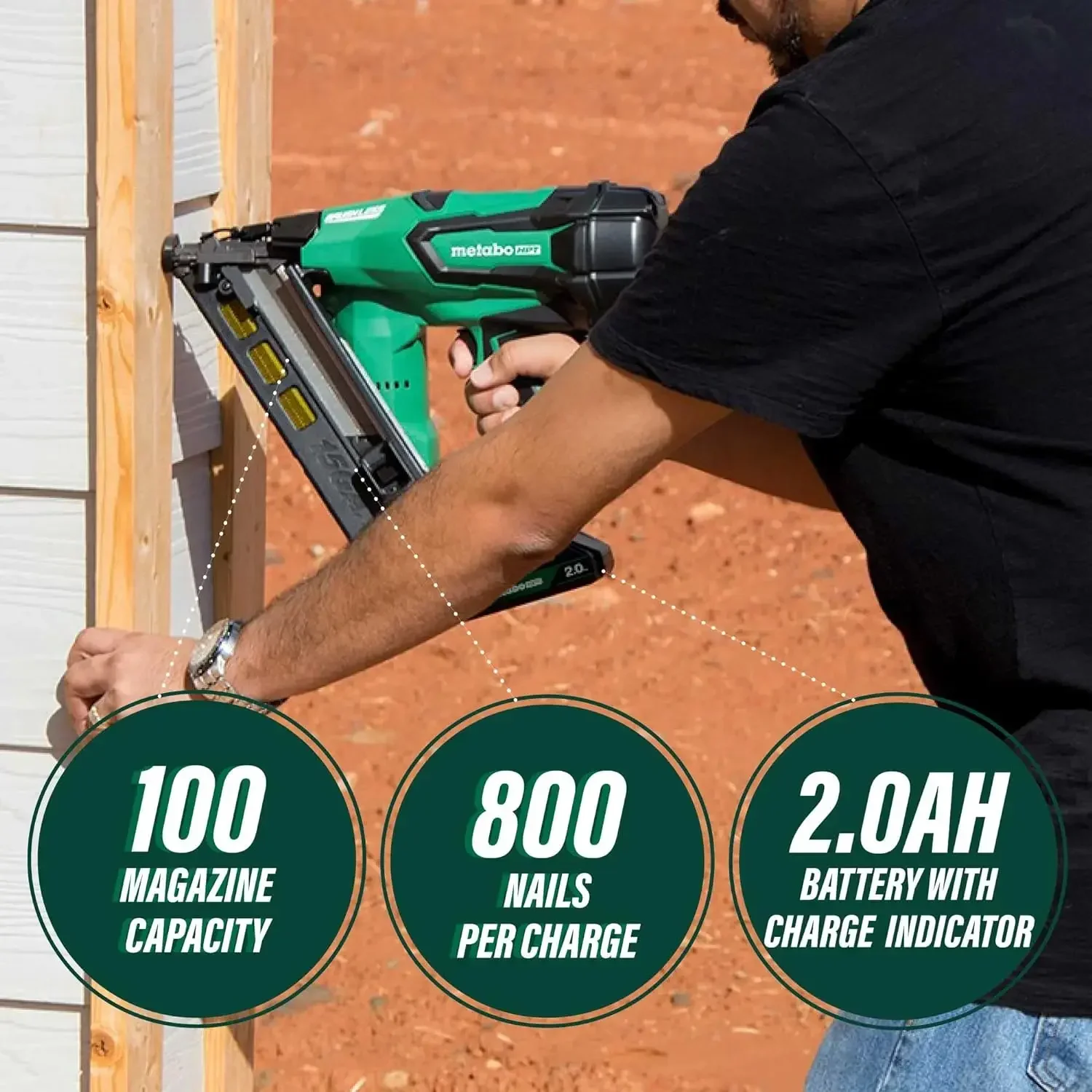 home.Metabo HPT Cordless 18V MultiVolt™ Angled Finish Nailer Kit | 15 Gauge | 1-18V 2.0Ah Lithium Ion Battery w/Fuel Gauge | Lif