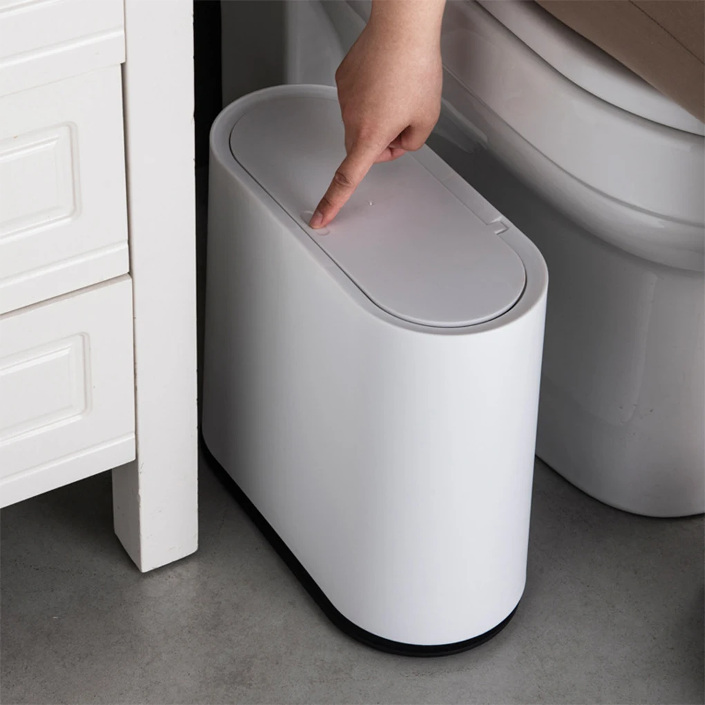 Bathroom Bin With Push-type Lid - Neat Look 6L Capacity Large Capacity ABS Trash Can Toilet Grey