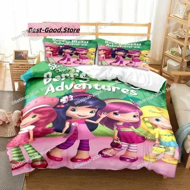 3D Print Strawberry Cartoon Shortcake Bedding Set Printed With Pillowcase Duvet Cover Soft Single Double Queen Super King Size