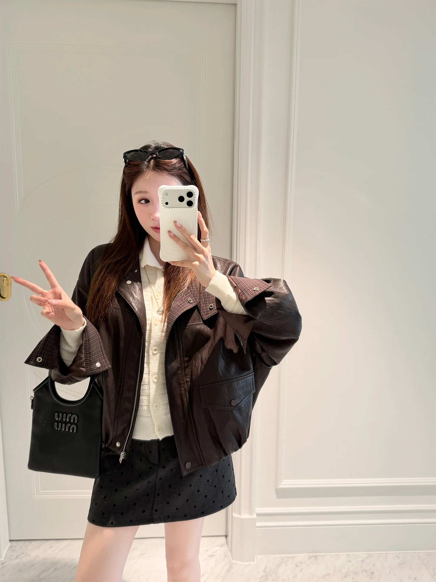 

YANUOYU Polka Dot A-Line Skirt Women's High Waist Slimming Woolen Half Skirt Elastic Waist Casual Style Commute Suitable
