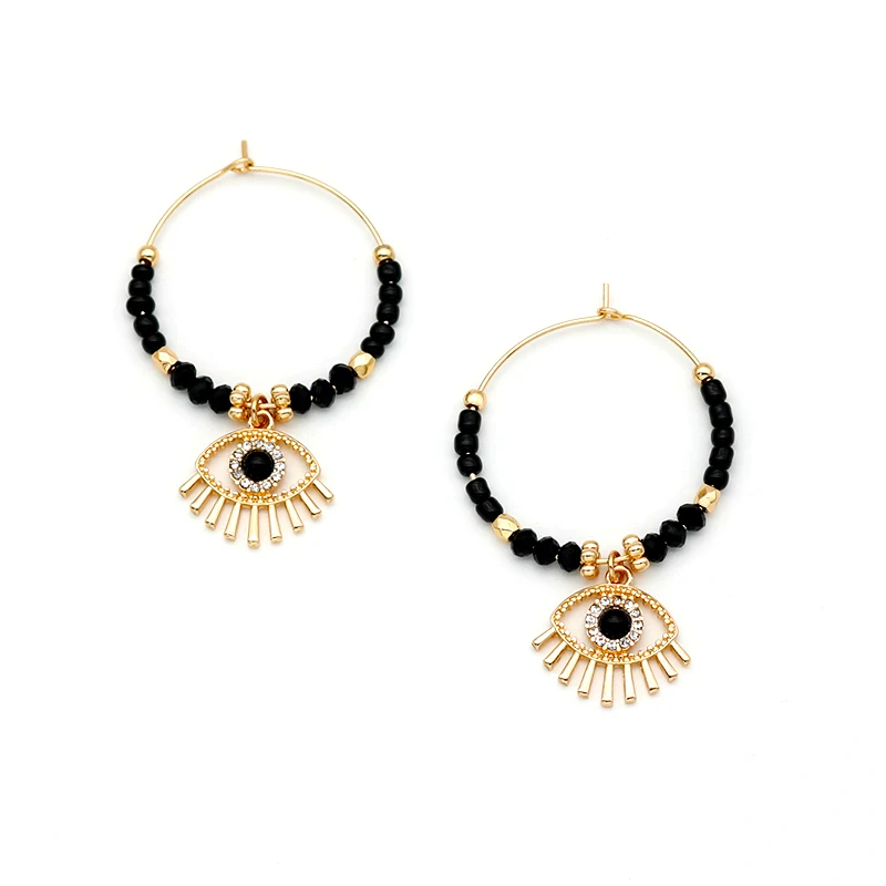 Black Evil Eye Hoop Earrings For Women Round Circle Glass Seed Beads Dangle Jewelry Vintage Design New Styles Gifts Party C1108