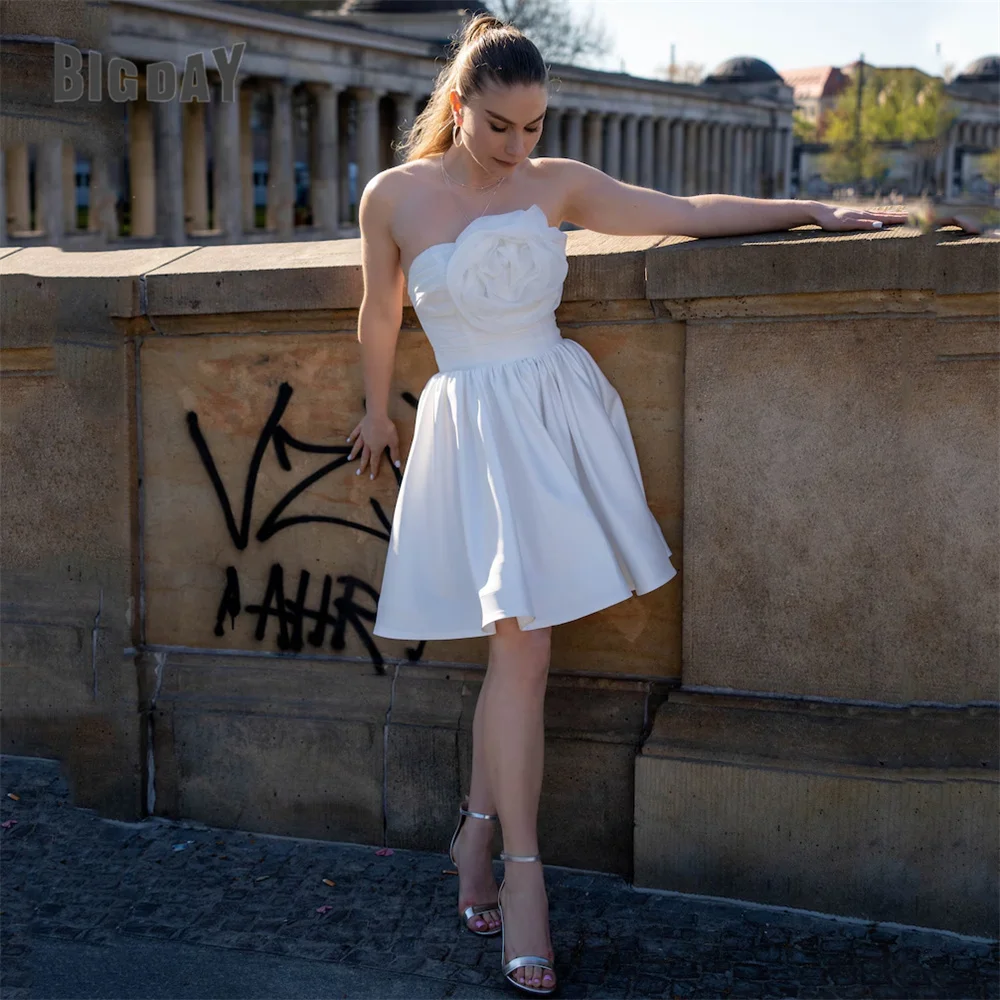 Vestido De novia corto elegante sin tirantes con espalda abierta plisado Línea A flor con cordones Vestidos De novia sin mangas Vestidos De novia personalizados