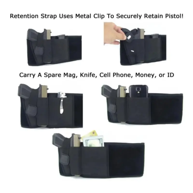 Étui pour pistolet à ventre noir, 1 pièce, sac de ceinture Invisible, transport dissimulé, ceinture de rangement de taille élastique, fournitures de chasse