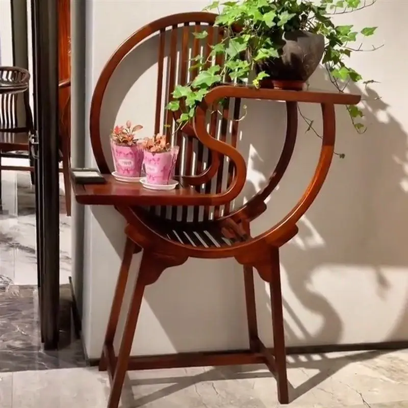 

New Chinese flower stand, flower table, bonsai stand, end viewing platform, solid wood Zen entrance, storage living room