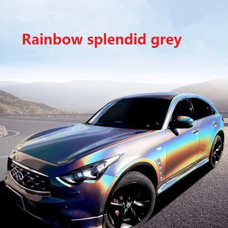 2pcs 50*150cm Beautiful Rainbow Splendid Grey Car Body Protective Film Color Change Vinyl Wrap for Styling Sticker