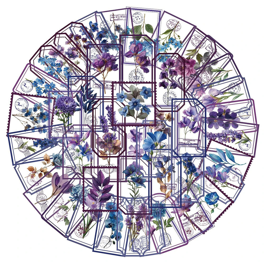 10/30/50pcs Creativo Fiore Viola Timbro Graffiti Adesivi Estetica FAI DA TE Skateboard Telefono Bagagli Laptop Retro PET Adesivo Decor