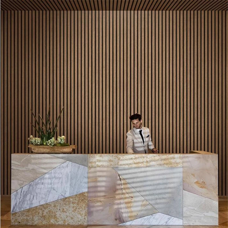 New modern minimalist new Chinese style 3D wood grain grille wallpaper bedroom tea room living room sofa background wall paper
