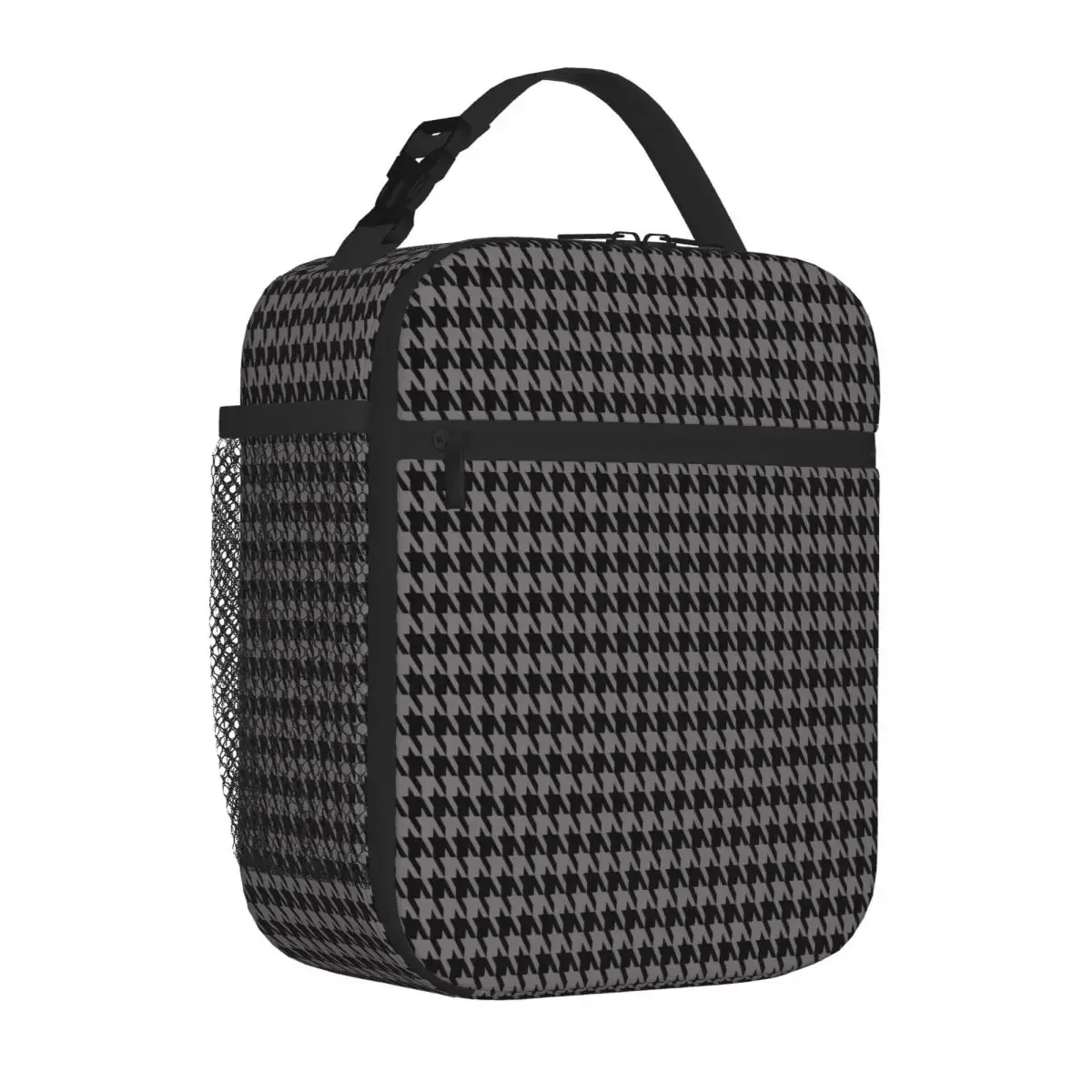 Hot Sale Houndstooth Gray Quilted Food Cooler Bag Middle School Adjustable Strap Lunch Bag