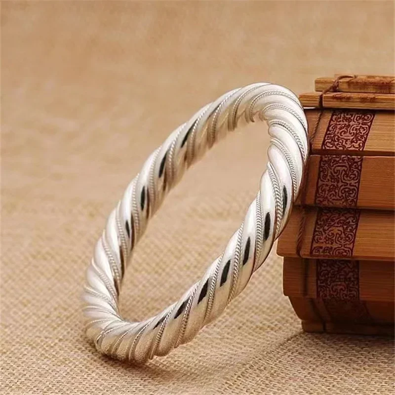 

S925 Silver Fried Dough Twists Bracelet Handmade By Men And Women, Simple And Fashionable Opening For Girlfriend