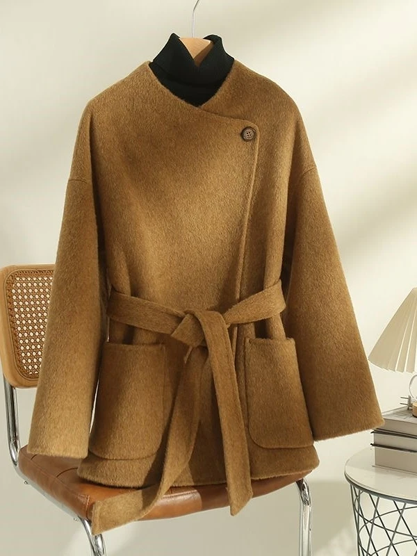 

Женское осенне-зимнее свободное шерстяное пальто больших размеров, длинное длинное пальто в Корейском стиле с высокой талией для поездок на работу