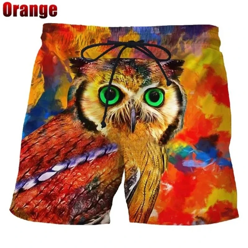 New Summer Men Owl 3D Print Fashion Men Beach Shorts Pants Harajuku Hip Hop Leisure Cute Gym Shorts Plus Size XS-5XL Male Homme