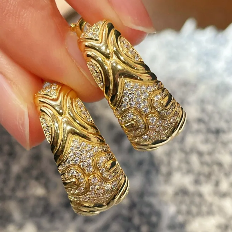 

925 sterling silver gold-plated brushed diamond-studded luxury earrings, vintage micro-paved earrings, women's wedding party jew