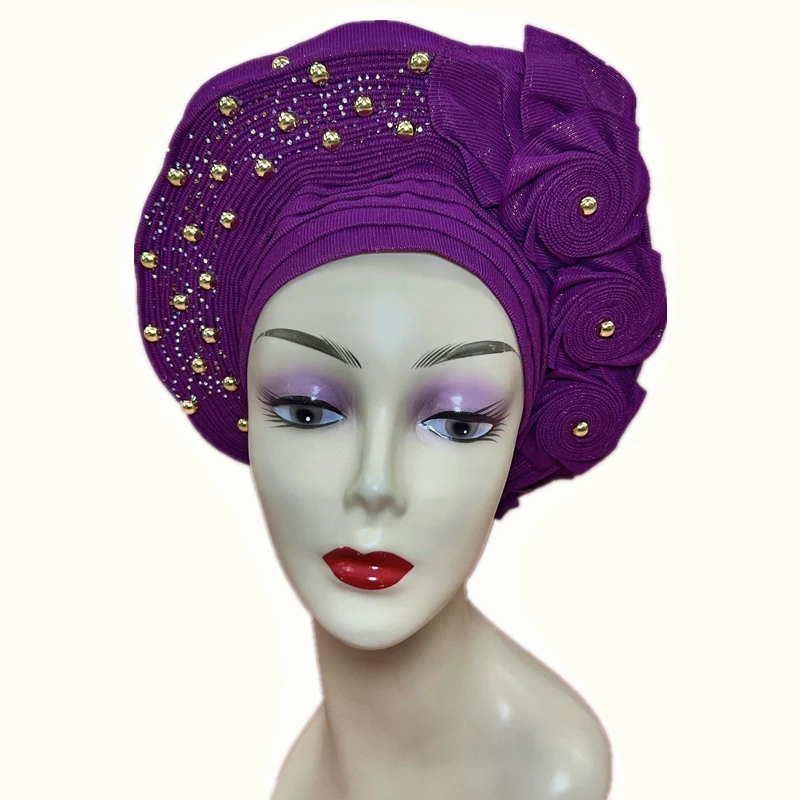 Африканские головные уборы Gele с бисером, женские тюрбаны, платки Sego для свадеб и вечеринок, готовые к использованию