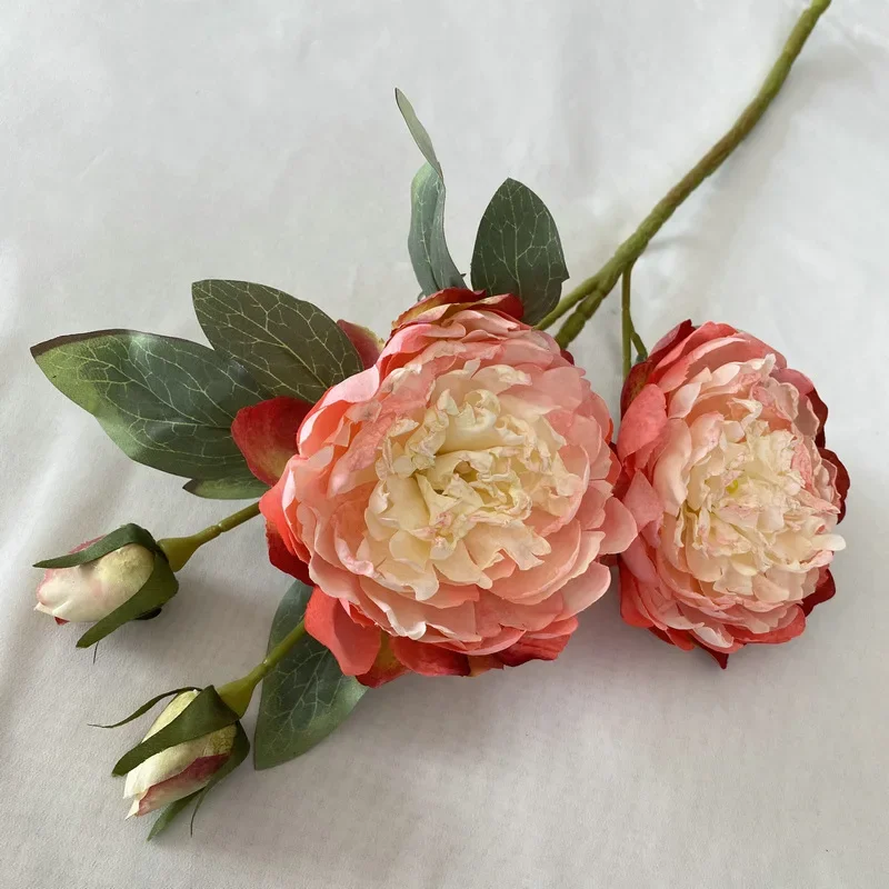 

4Pcs 4-head Burnt Edge Peony Artificial FlowersIndoor Home Living Room Decoration Wedding Party Flower Arrangement Bouquet