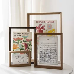 Double-sided Transparent Photo Frame Desktop Display Table Solid Wood Specimen Embossed Acrylic Frame Wall Picture Frame