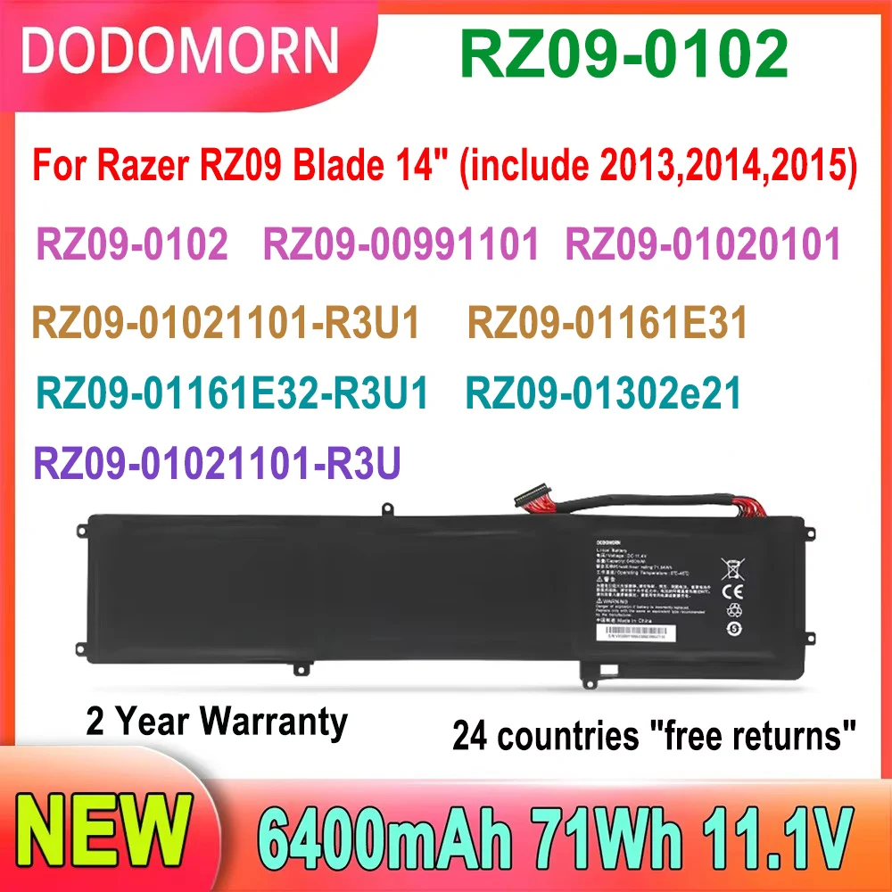 DODOMORN Laptop Battery RZ09-0102 RZ09-0116 For Razer RZ09 Blade 14