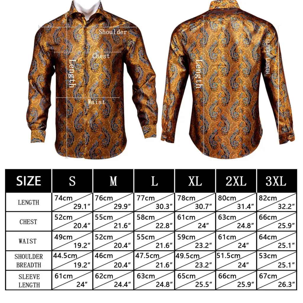 Hi-Tie 100% Silk Luxury Black Gold Embroidery Paisley Dress Shirt Men Long Sleeve Men\'s Casual Button-Down Shirts Outwear Gift