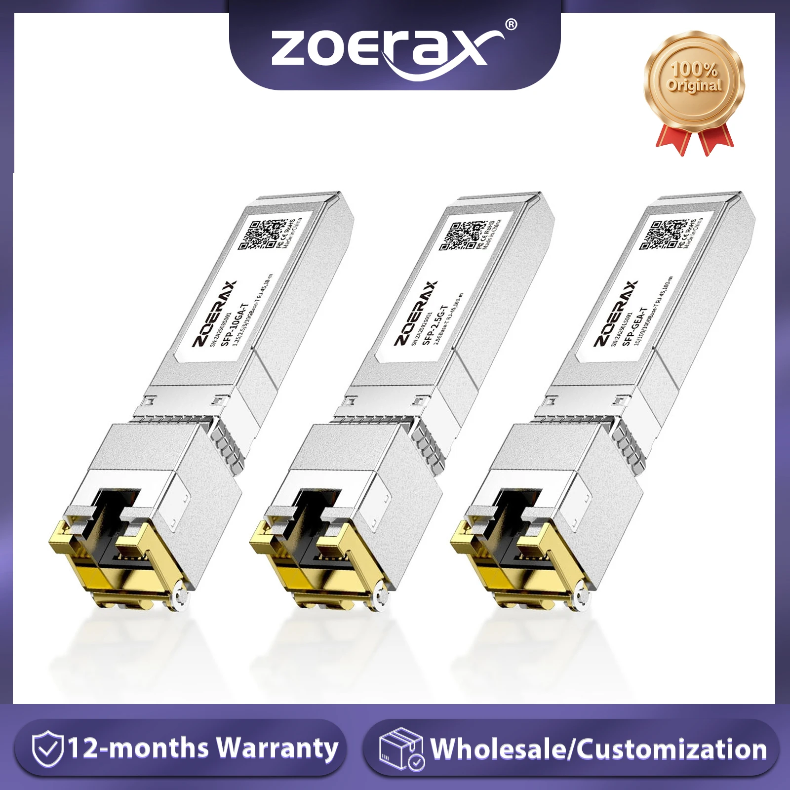 

Трансивер ZOERAX 10G/2.5/1.25G GBASE-T SFP+ на RJ-45 CAT.6a, модуль Ethernet SFP+ с автоопределением, медный кабельный адаптер SFP+