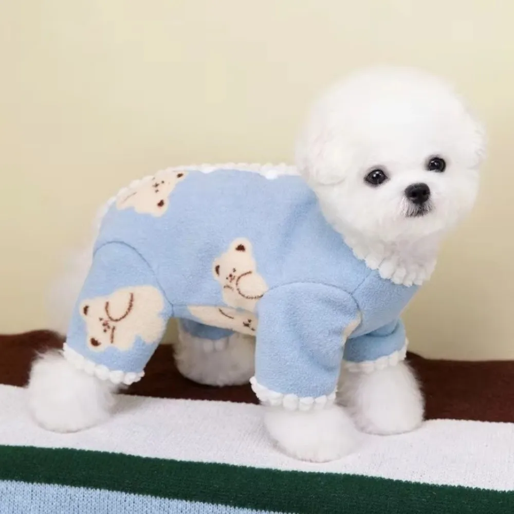 

New Bear Print Dog Jumpsuits Soft Fleece Pet Overalls Dog Clothes Yorkshire Costume Winter Warm Cat Pajamas