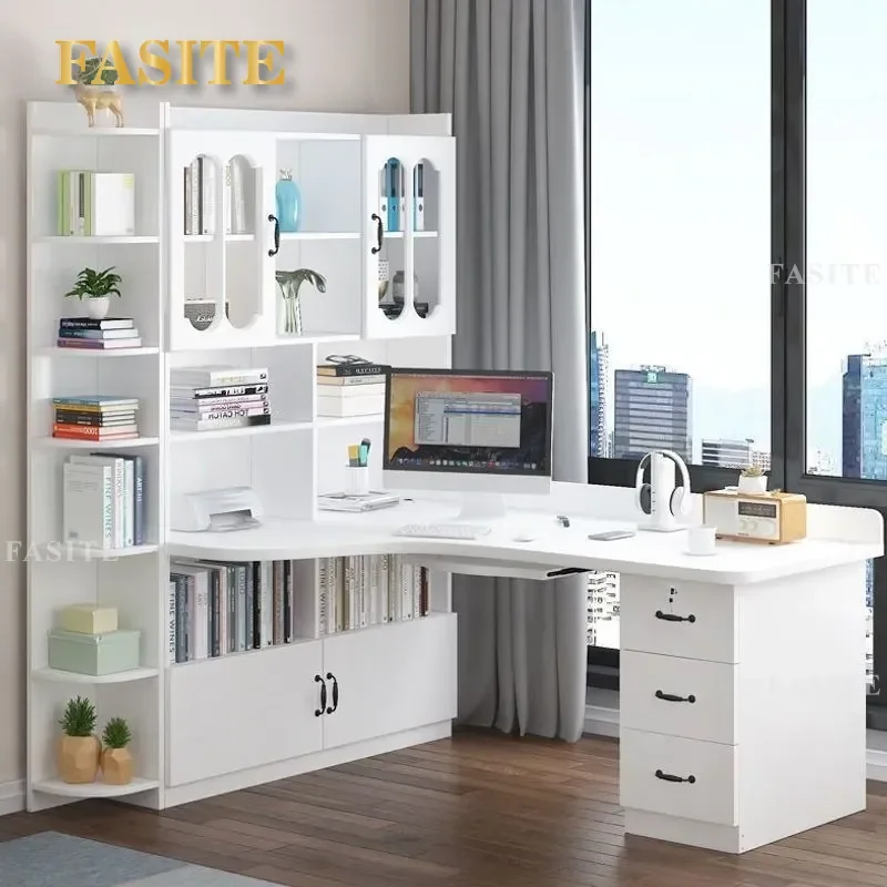 For Corner Desk Bookshelf Combination Computer Table Thickened Study Desk with Integrated Bookcase for Student Bedroom Home
