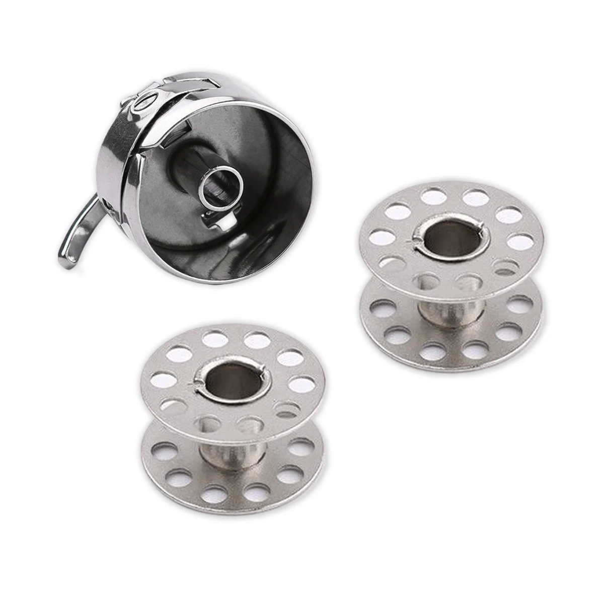 3 pezzi in totale vecchi accessori per macchine da cucire, custodia per navetta per la casa bobina butterfly Bee marca flying man pedale bobbin case