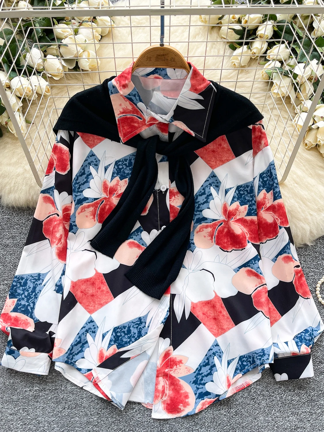 Ensemble de vêtements d'extérieur tricotés pour femmes, décontracté, Long, imprimé floral, irt, léger, maturi, fibre de polyester, peau respirante...