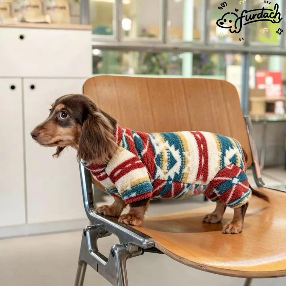 Suéter navideño cálido con cinturón para perro salchicha - imagen 3