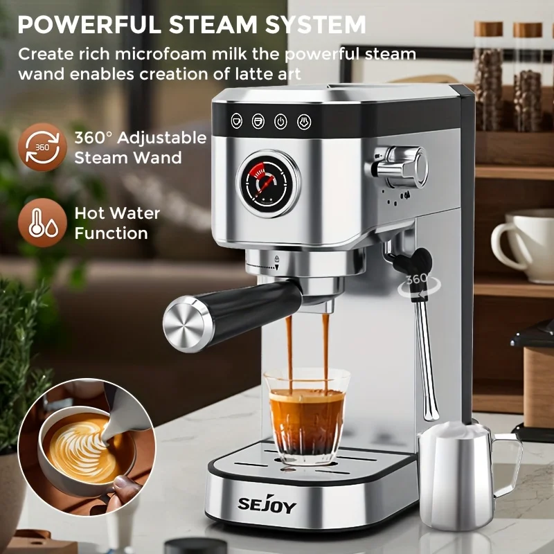 SEJOY Semi-Automatic Espresso Machines, Professional Espresso Machine with Milk Foam, Stainless Steel Expressions Machine