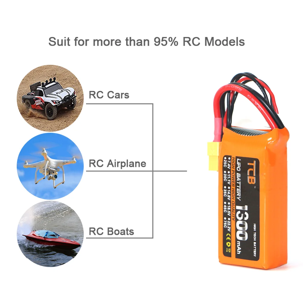 TCB akumulator Lipo 2S 35C 50C 65C 100C 1300mah 4S 6S 1500mah 1800mah 2600mah 7.4V 11.1V 14.8V 18.5V 22.2V dla dronów samolotów FPV