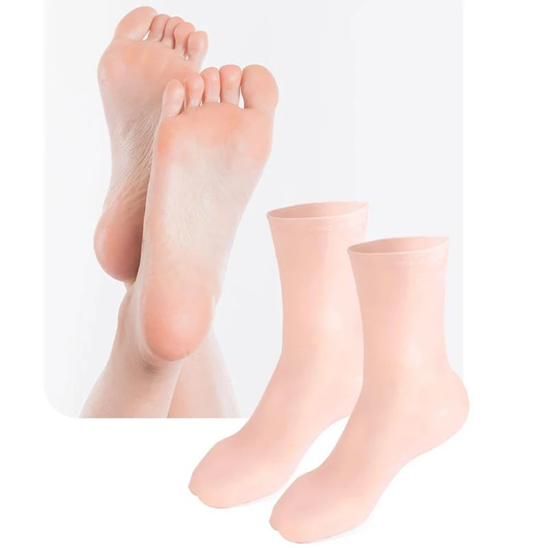 1pair Feet Care Long Gel Socks Moisturizing Silicone Gel Socks Foot Skin Care Hand Protectors Anti Cracking Spa Home Use