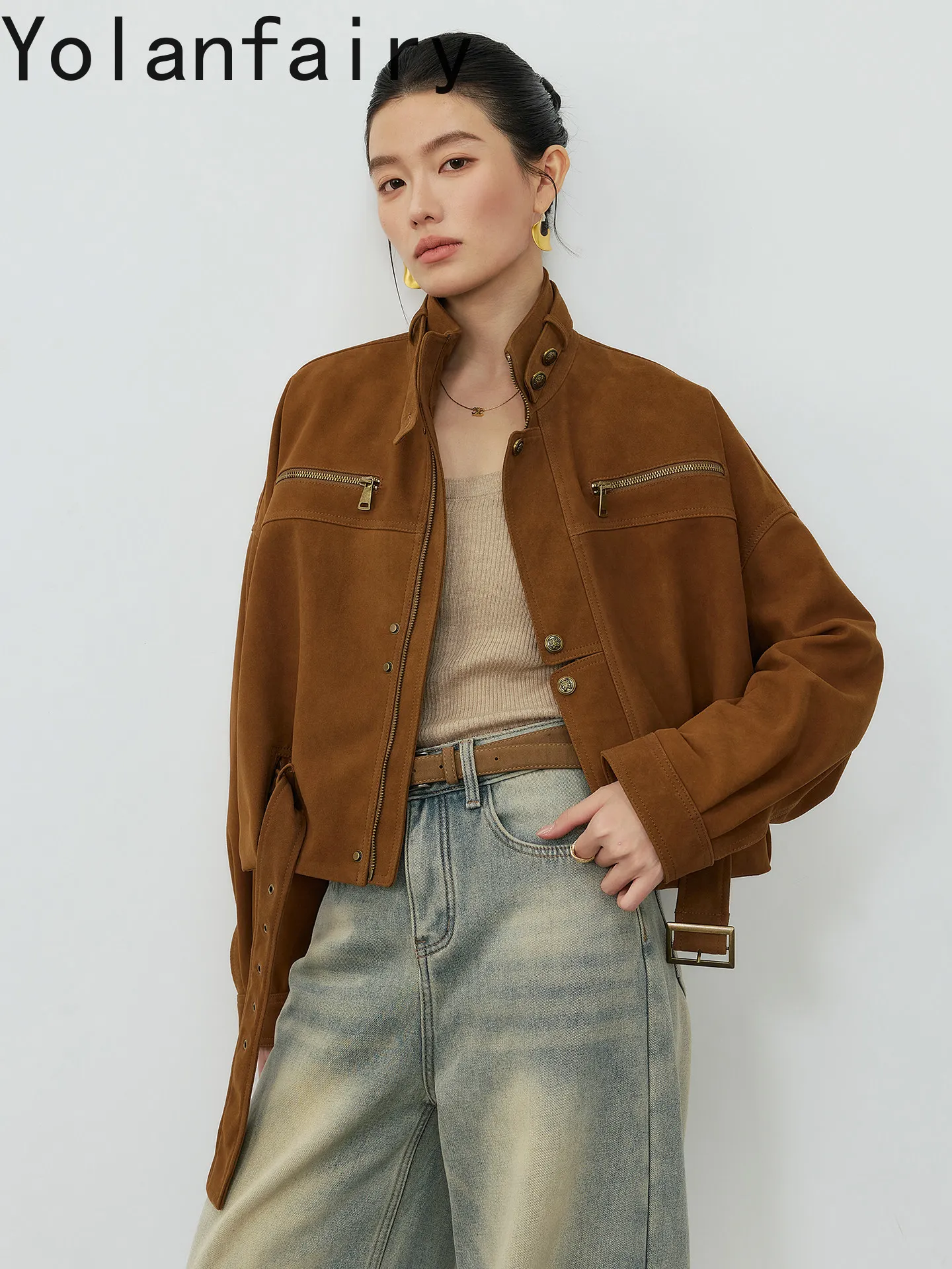 YOLANFAIRY 100% Genuine Leather Jacket Women Fashion Real Sheepskin Leather Coat Women Clothes Spring Autumn Cool Jackets 2026