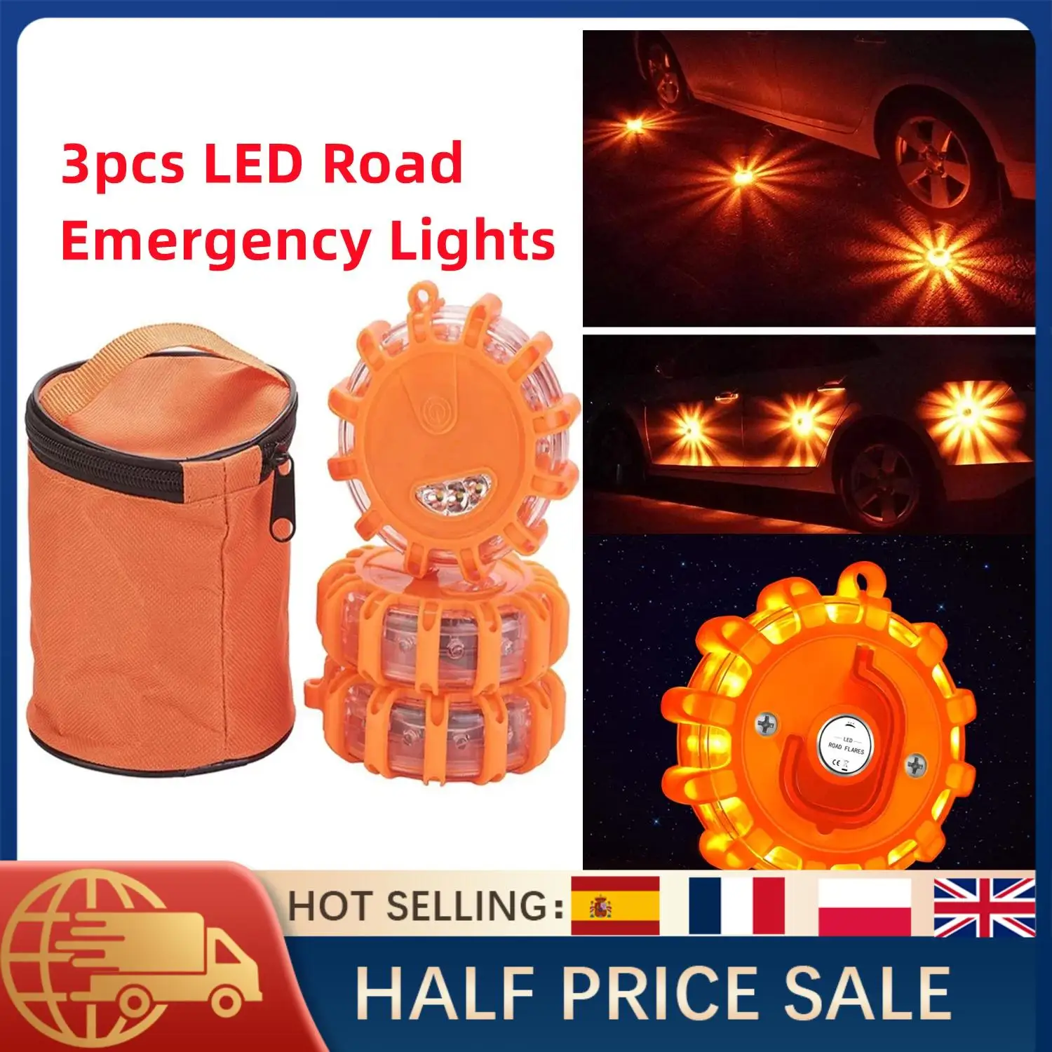 

Светодиодный дорожный фонарь, аварийное освещение, магнитный предупреждающий диск, комплект маяков, 9-режимный водонепроницаемый, защищенный от ударов, мигающий сигнал безопасности с сумкой