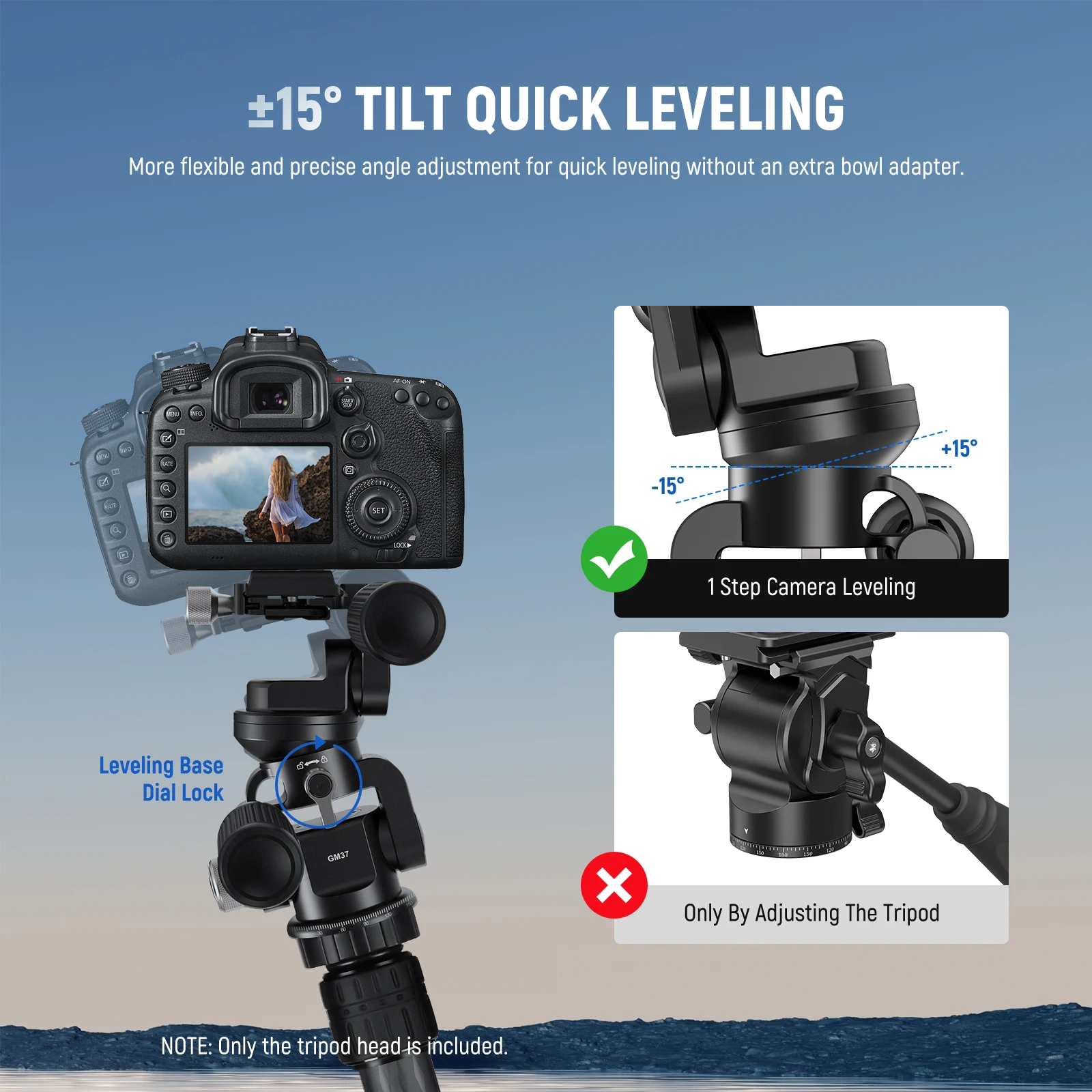 NEEWER 3 Way Tripod Head Pan/Tilt with ±15° Leveling Bowl Base 3 Axis Photography Fluid Head with Precise Damping Friction