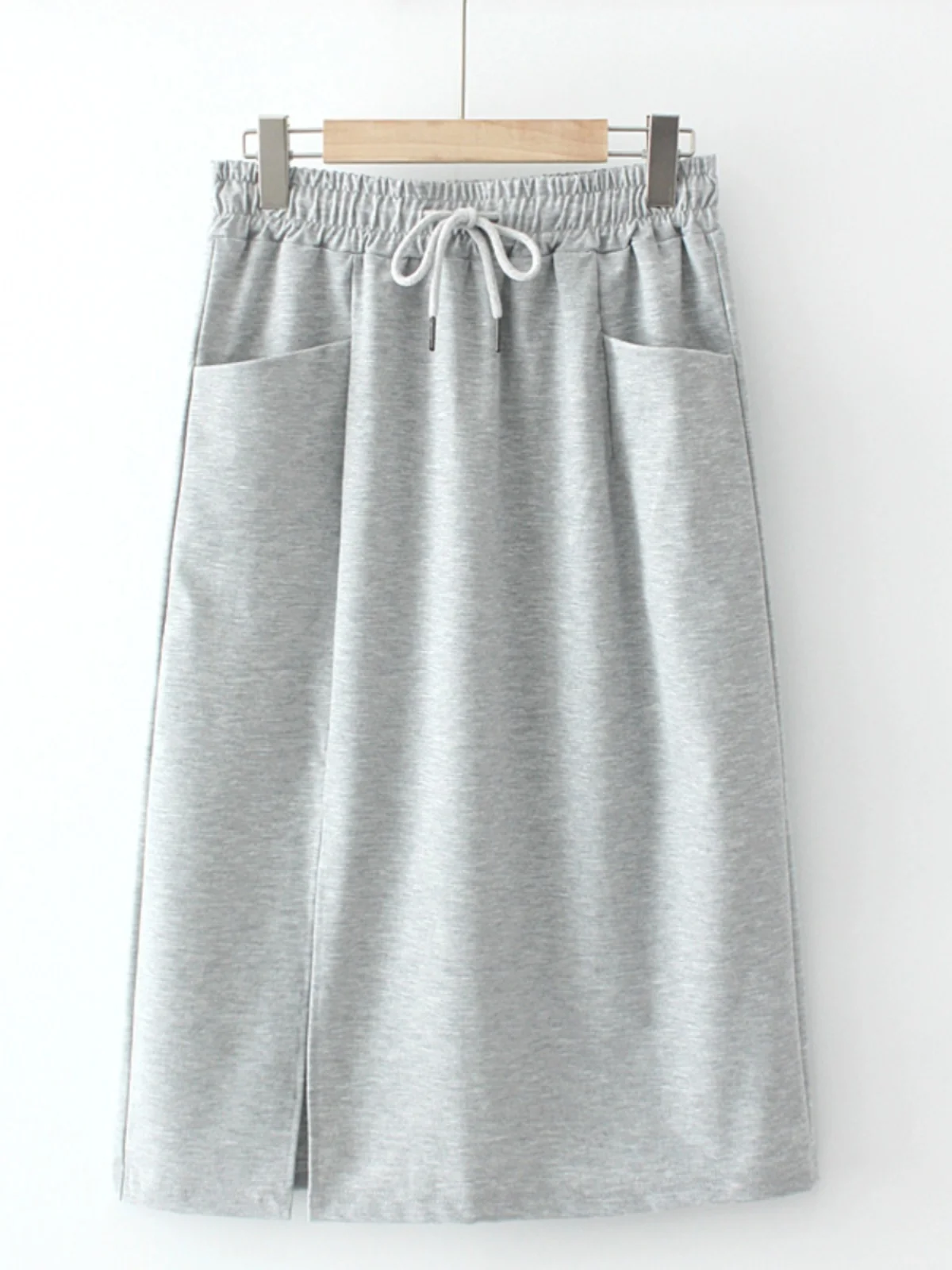 Summer 2023 Korean Sle plus Size Women's A-Line Skirt with Belt Double kets Slit High Waist Midi Cotton Polyester Blend